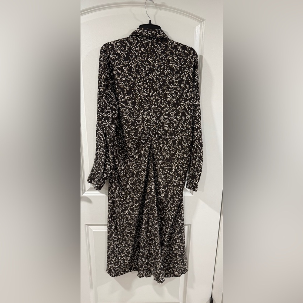 Madewell Ruched Midi Shirt Dress Size 12 Black Ivory Floral NWT - Picture 5 of 14